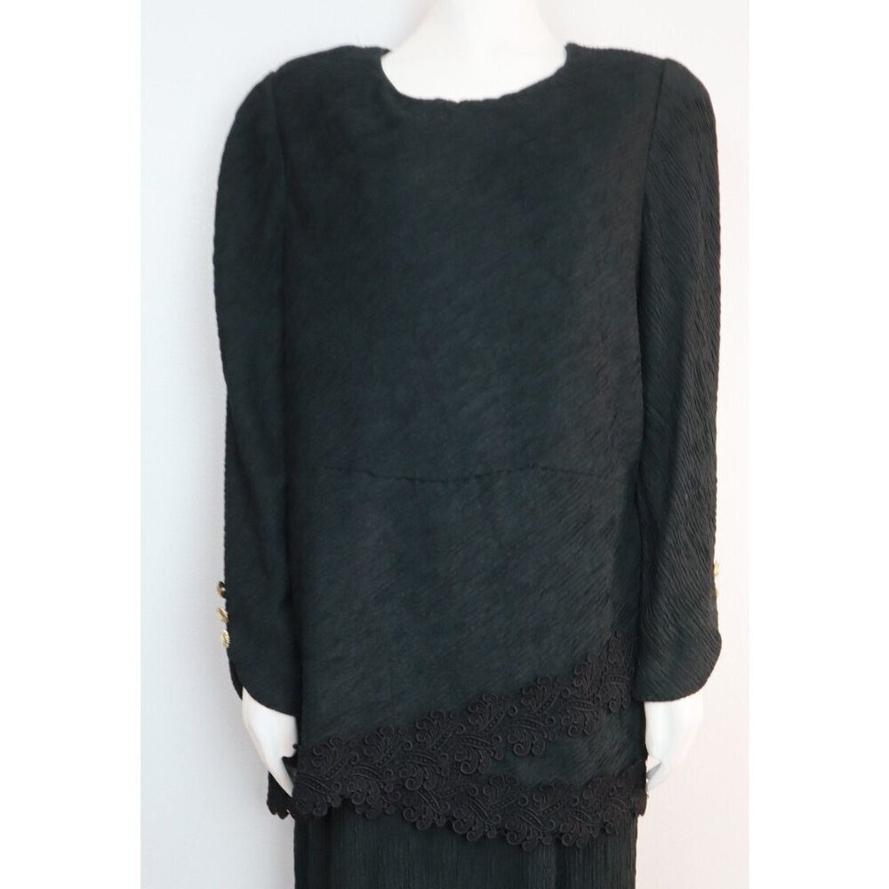 Robert Too Vintage 80s Women's Dress Size 10 Black Textured Long Sleeve